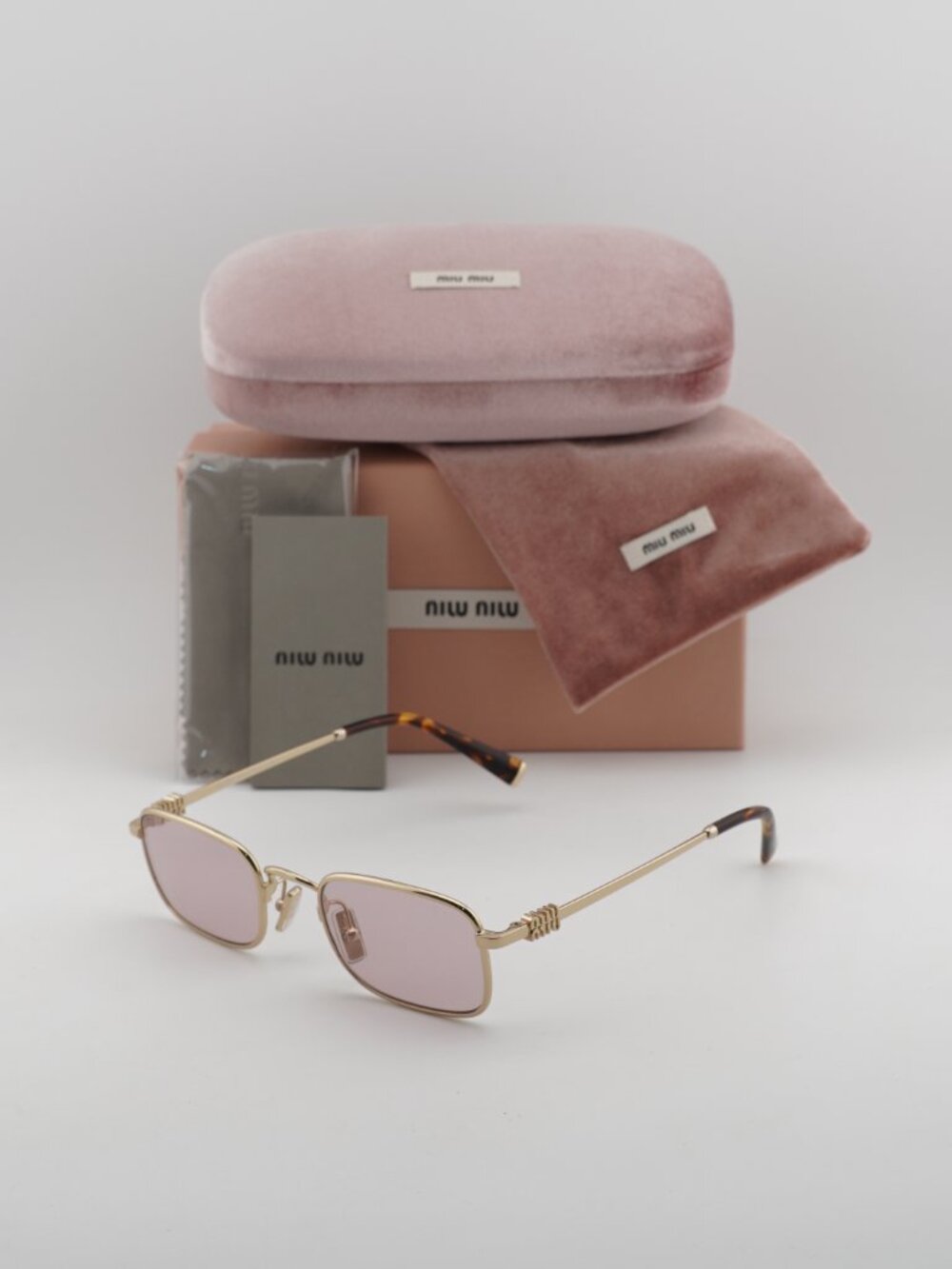 Miu Miu MUA53S ZVN4I0 Rectangle Sunglasses – Gold / Pink